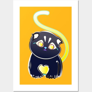 kawaii Alien cat with blue nose Posters and Art